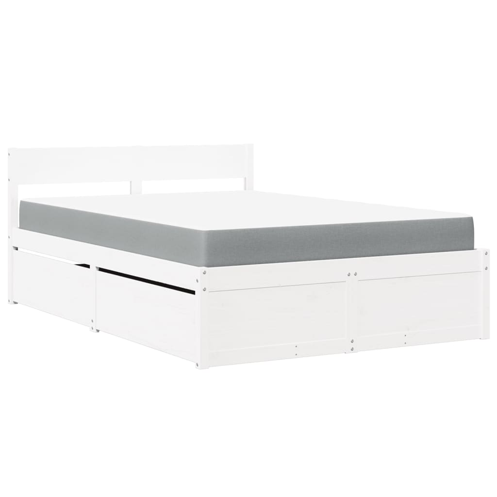 Cama com gavetas e colchão em madeira maciça de pinho branco 120x190 cm V8159 Vetonek