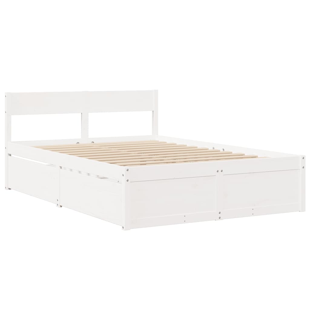 Cama com gavetas e colchão em madeira maciça de pinho branco 120x190 cm V8159 Vetonek