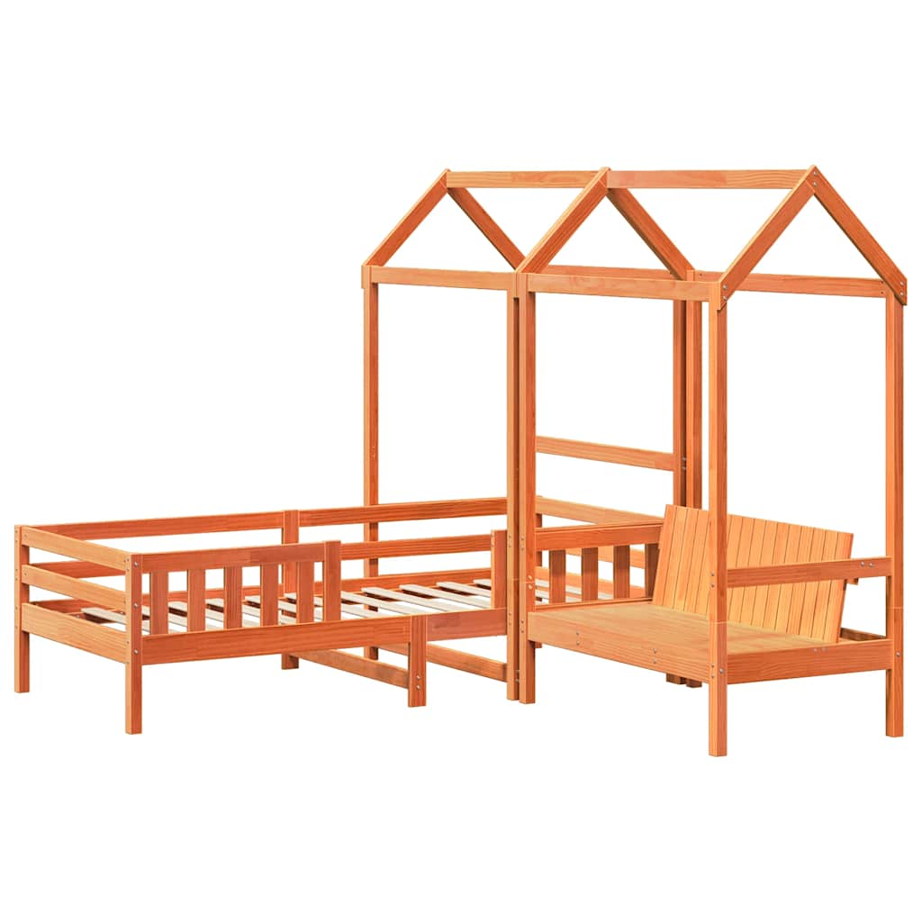 Bed set and bench with wooden pine roof wax 75x190 cm