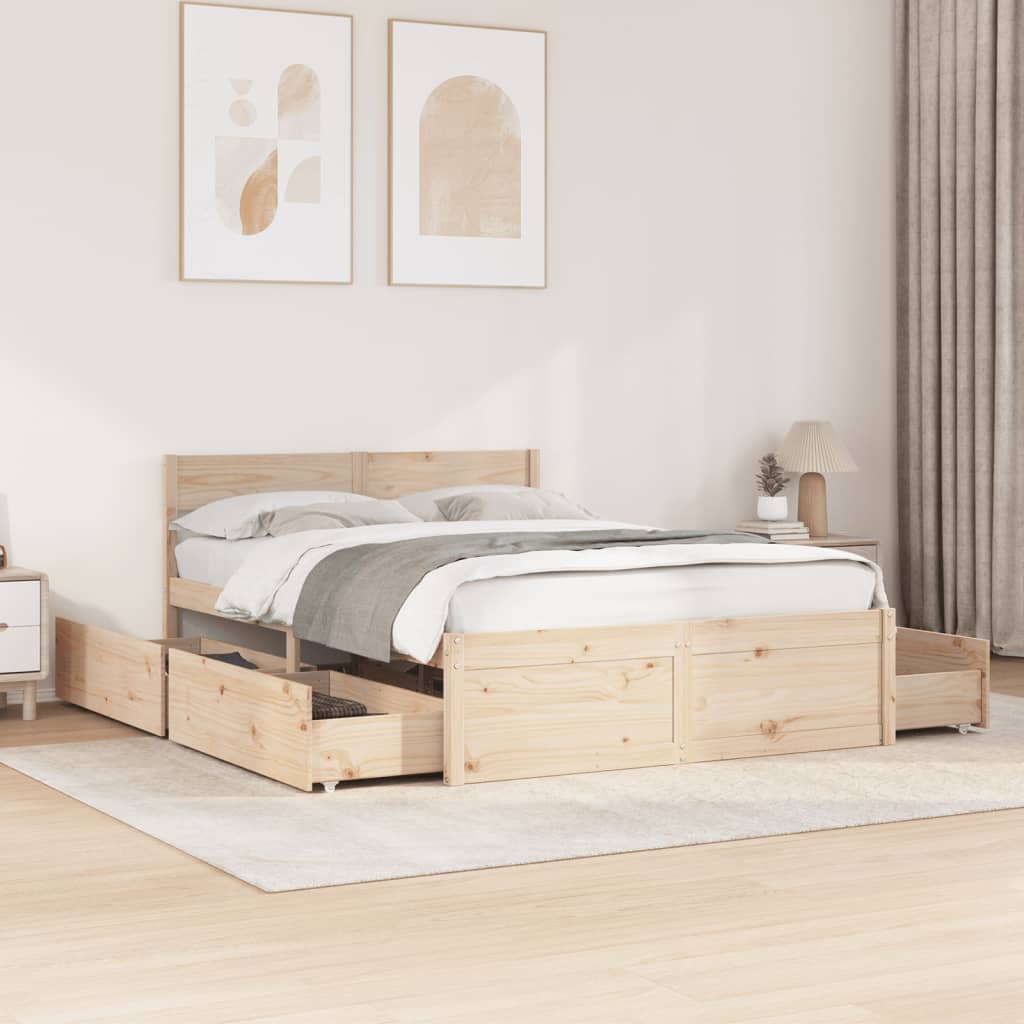 Vetonek Estructura de cama sin colchón madera maciza de pino 140x190 cm