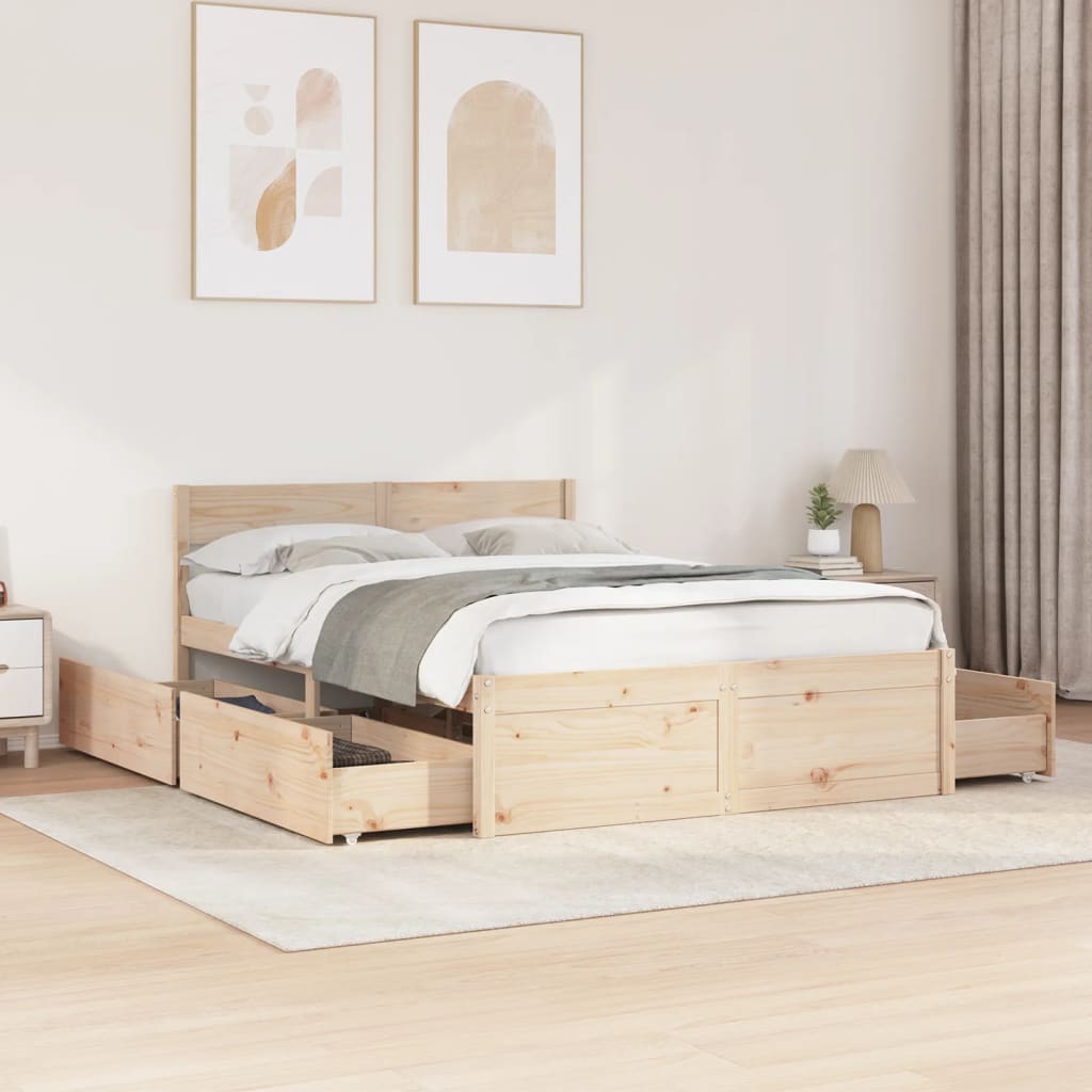 Vetonek Estructura de cama sin colchón madera maciza de pino 135x190 cm