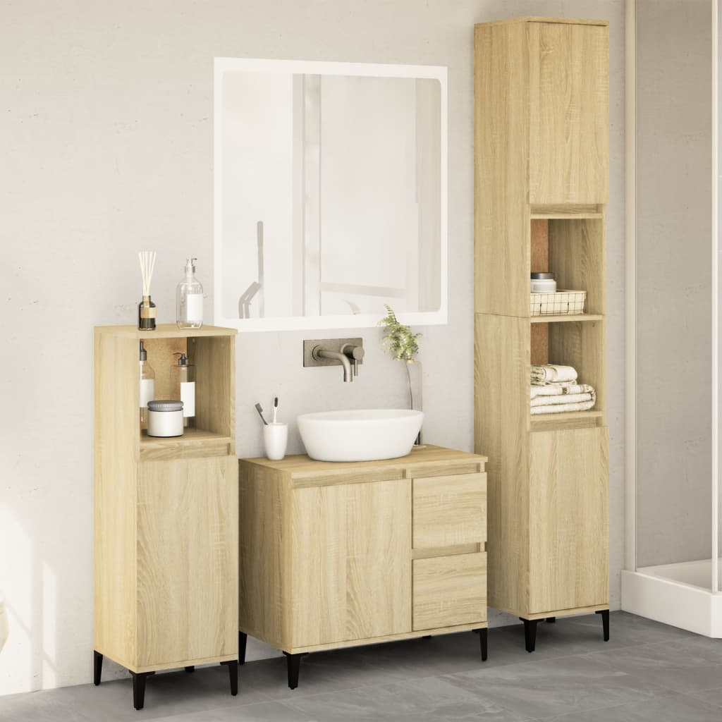 Vetonek Set de muebles de baño 3 pzas madera contrachapada roble Sonoma