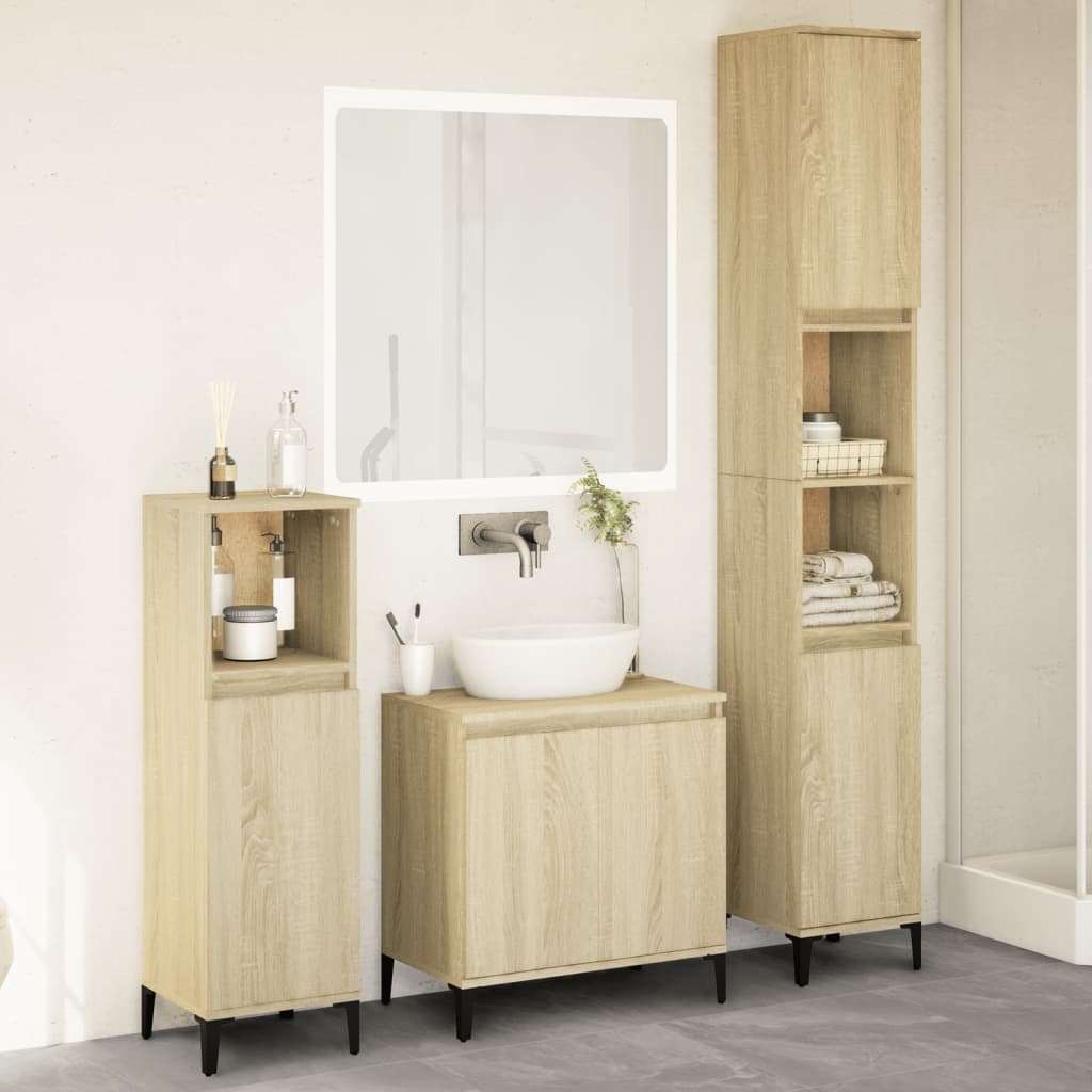 Vetonek Set de muebles de baño 3 pzas madera contrachapada roble Sonoma