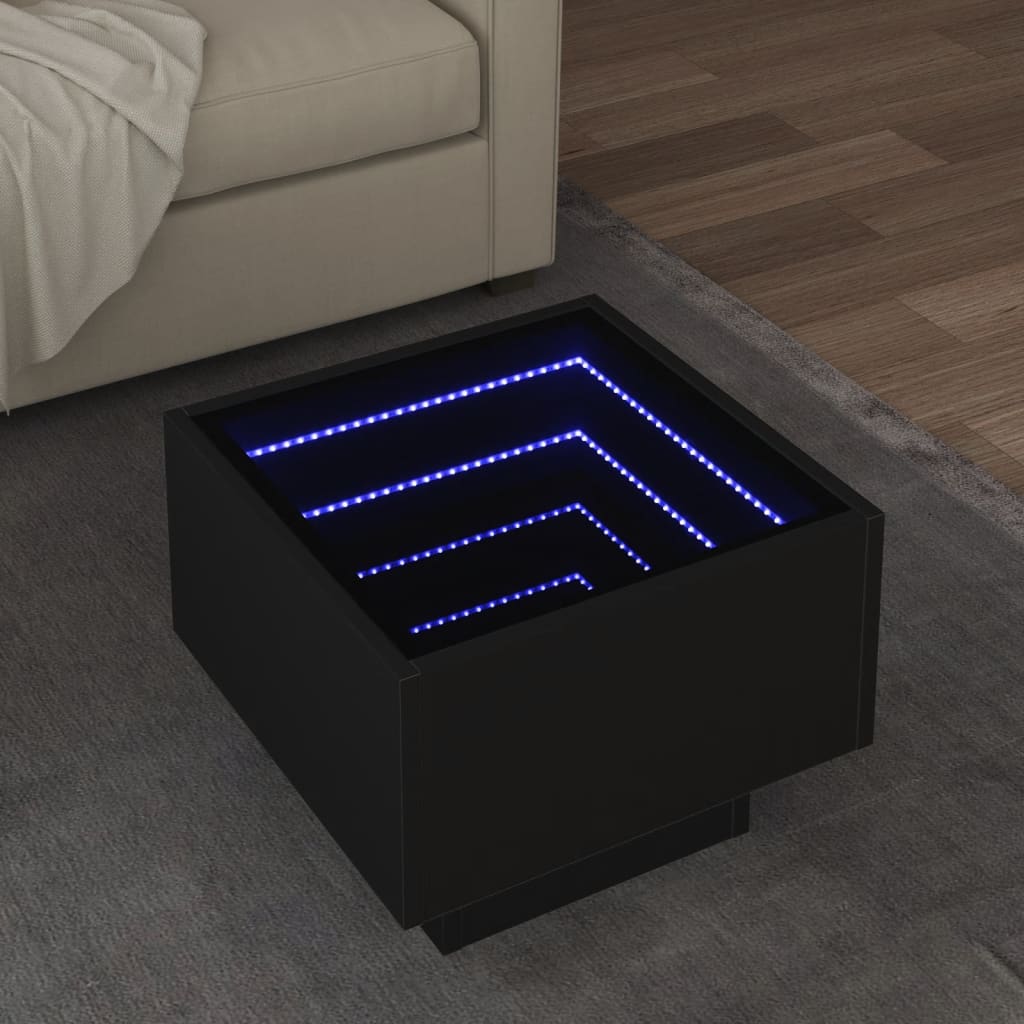 Vetonek Mesa auxiliar con luz LED madera ingeniería negro 40x40x30 cm