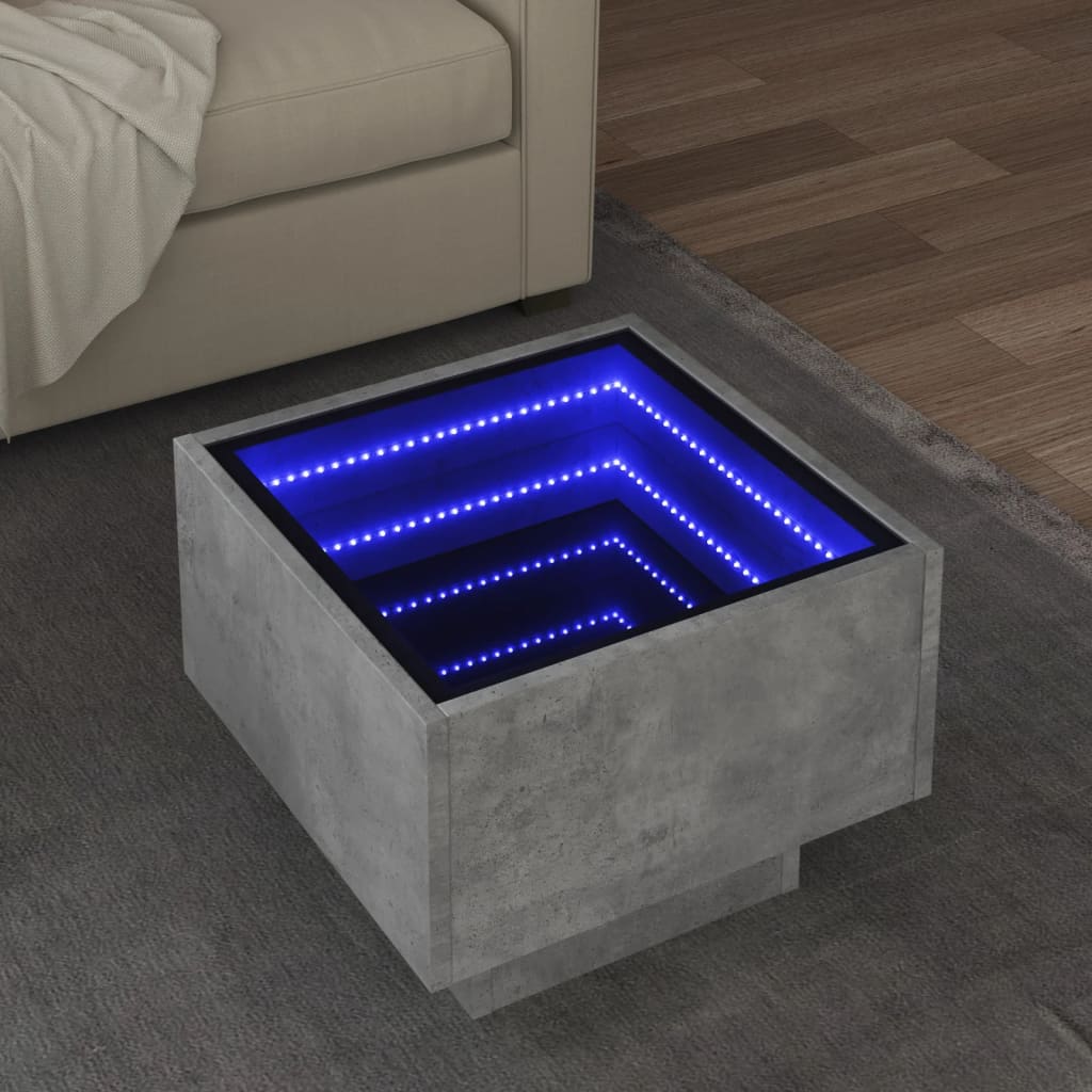 Vetonek Mesa auxiliar y LED madera ingeniería gris hormigón 40x40x30cm