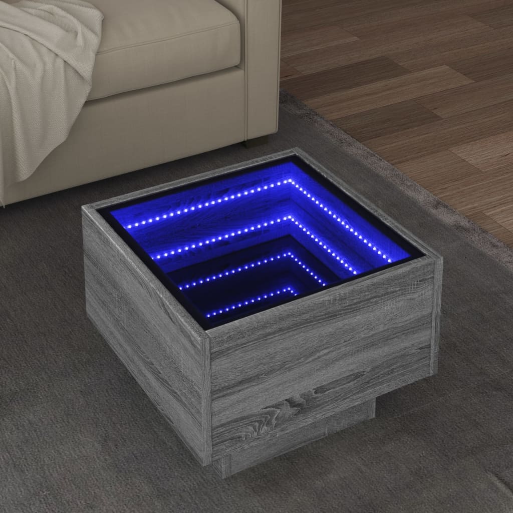 Vetonek Mesa auxiliar con LED madera ingeniería gris Sonoma 40x40x30cm