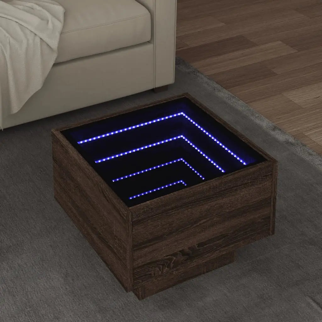 Vetonek Mesa auxiliar con LED madera ingeniería marrón roble 40x40x30cm