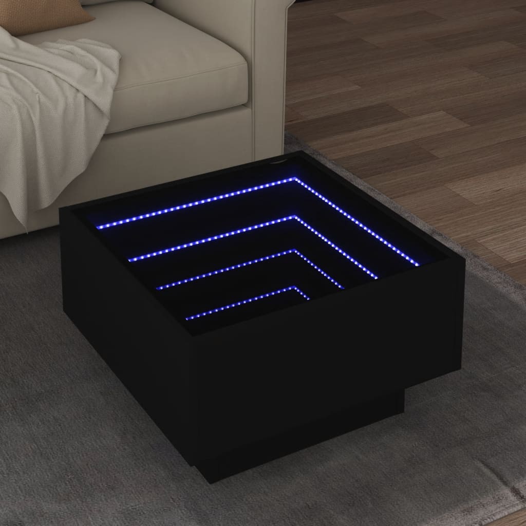 Vetonek Mesa de centro con LED madera de ingeniería negro 50x50x30 cm