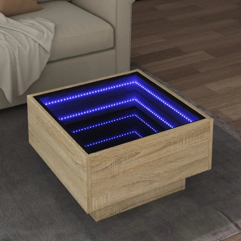 Vetonek Mesa de centro y LED madera ingeniería roble Sonoma 50x50x30 cm