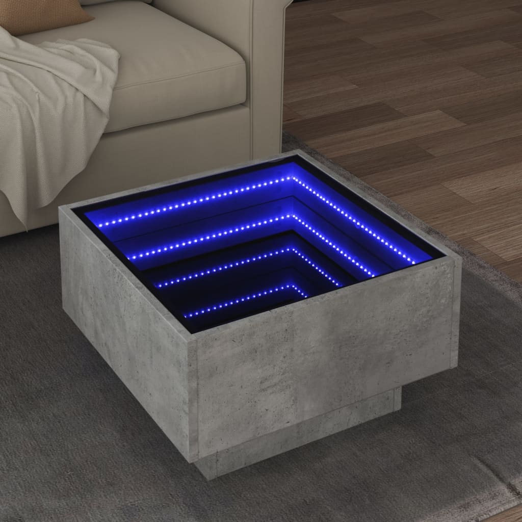 Vetonek Mesa de centro y LED madera ingeniería gris hormigón 50x50x30cm