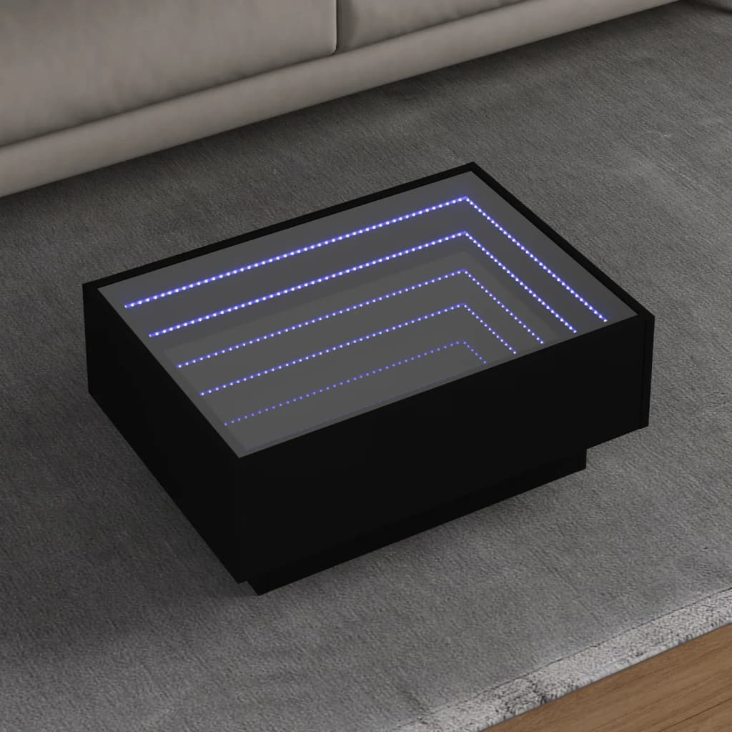 Vetonek Mesa de centro con LED madera de ingeniería negro 70x50x30 cm