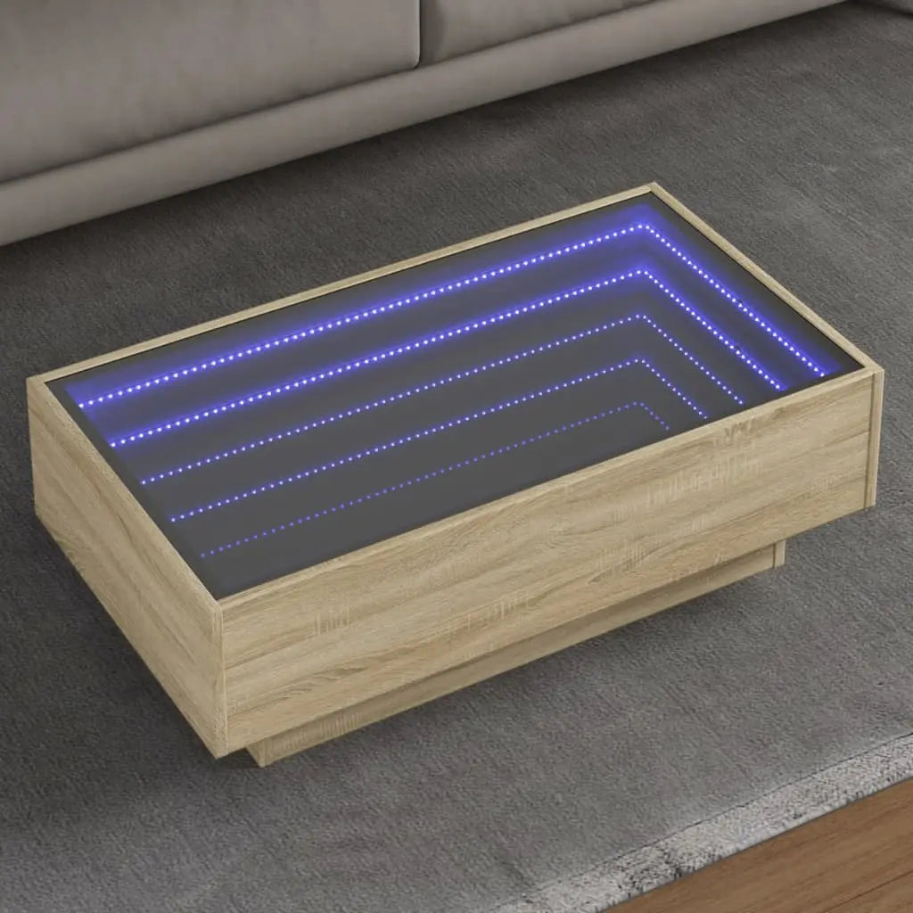 Vetonek Mesa de centro y LED madera ingeniería roble Sonoma 90x50x30 cm