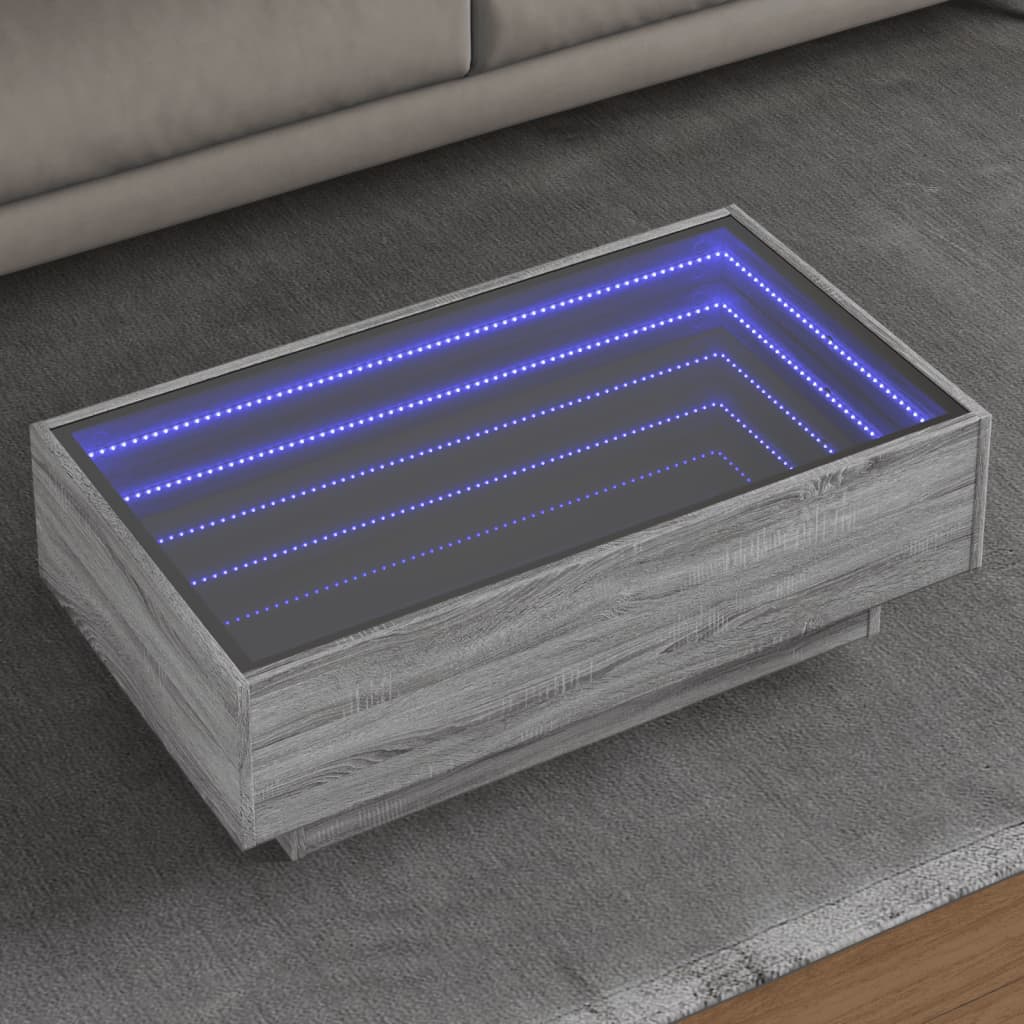 Vetonek Mesa de centro y LED madera ingeniería gris Sonoma 90x50x30 cm