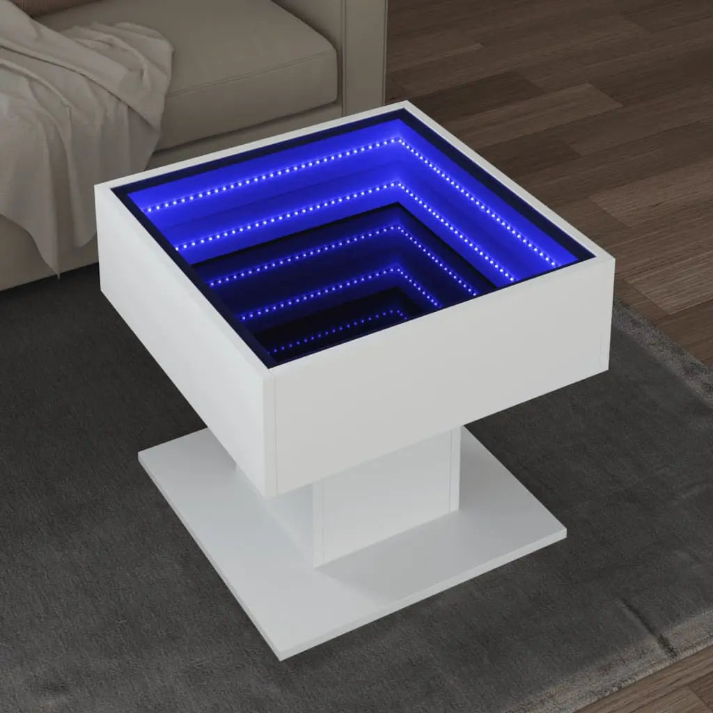 Vetonek Mesa de centro con luz LED madera ingeniería blanca 50x50x45 cm