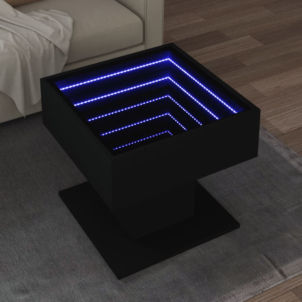 Vetonek Mesa de centro con luz LED madera ingeniería negra 50x50x45 cm