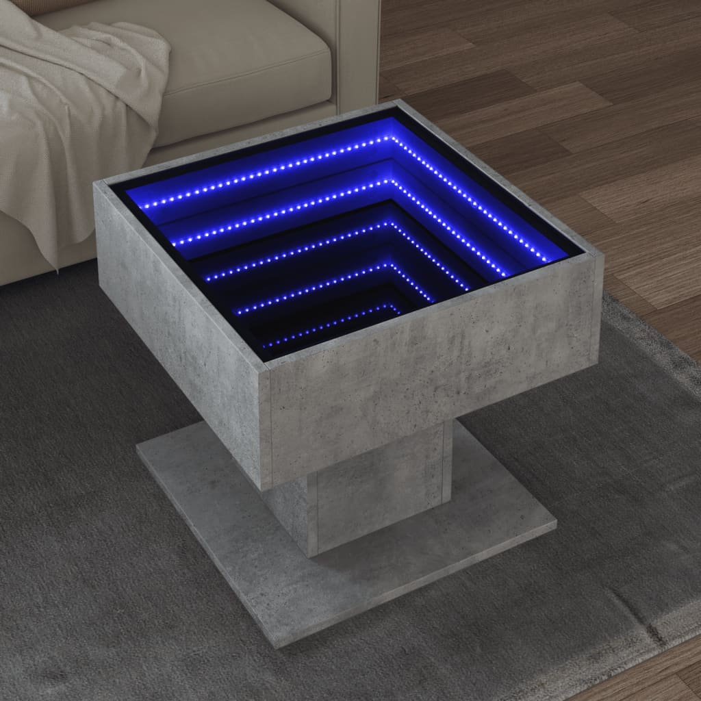 Vetonek Mesa de centro y LED madera ingeniería gris hormigón 50x50x45cm