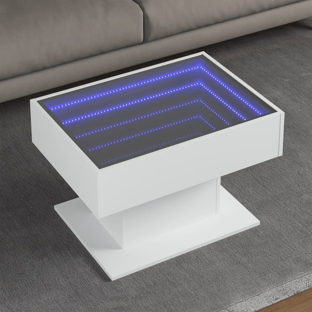 Vetonek Mesa de centro con luz LED madera ingeniería blanca 70x50x45 cm