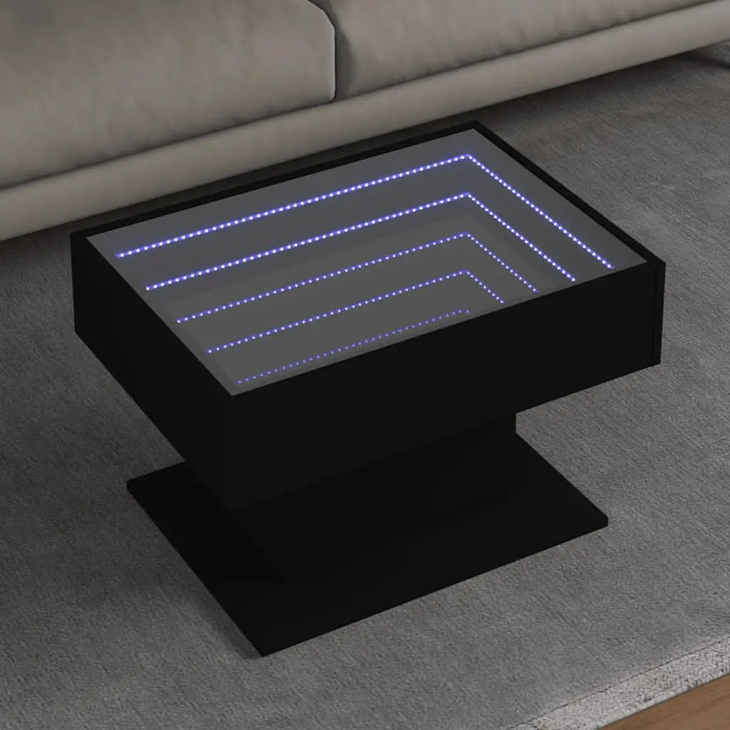 Vetonek Mesa de centro con LED madera de ingeniería negro 70x50x45 cm