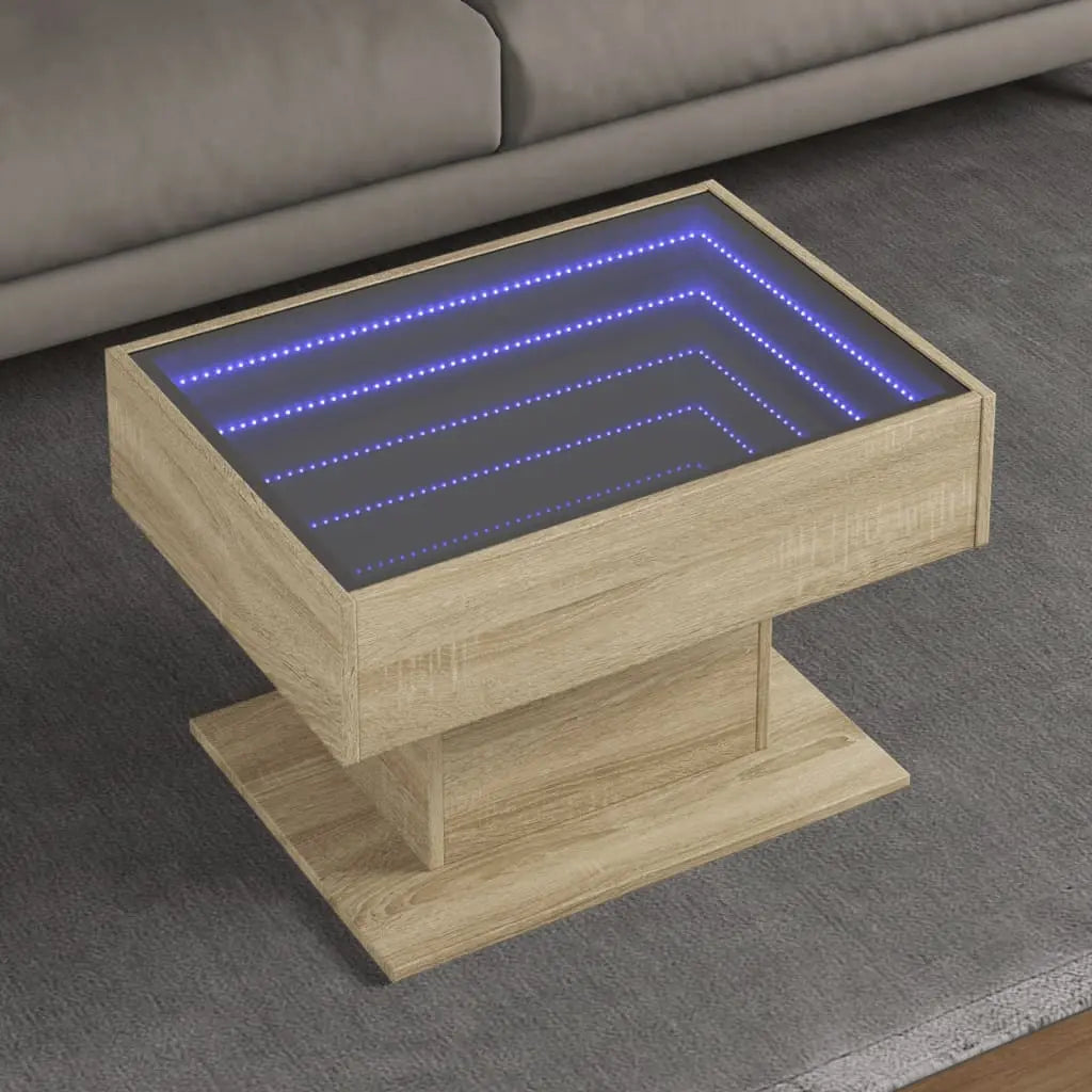 Vetonek Mesa de centro y LED madera ingeniería roble Sonoma 70x50x45 cm