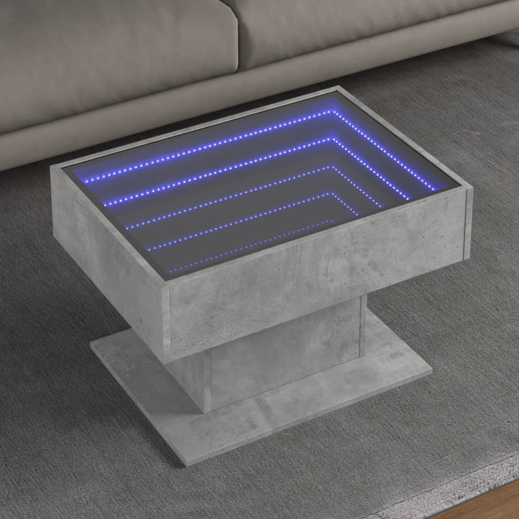 Vetonek Mesa de centro y LED madera ingeniería gris hormigón 70x50x45cm