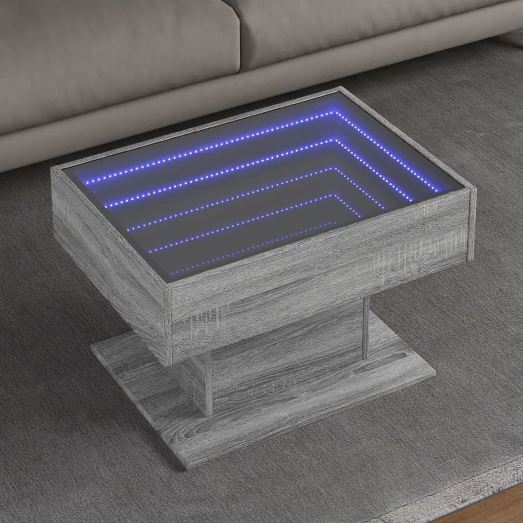 Vetonek Mesa de centro y LED madera ingeniería gris Sonoma 70x50x45 cm