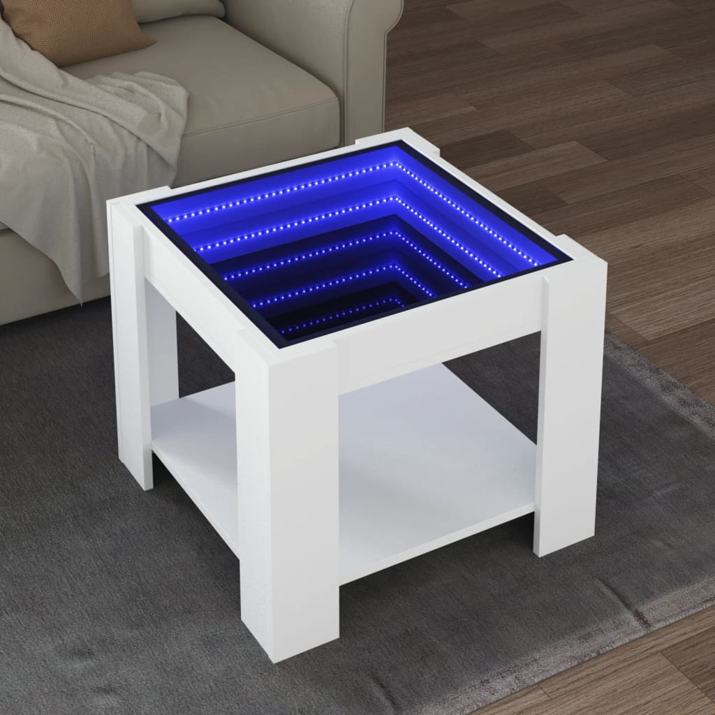 Vetonek Mesa de centro con LED madera de ingeniería blanca 53x53x45 cm