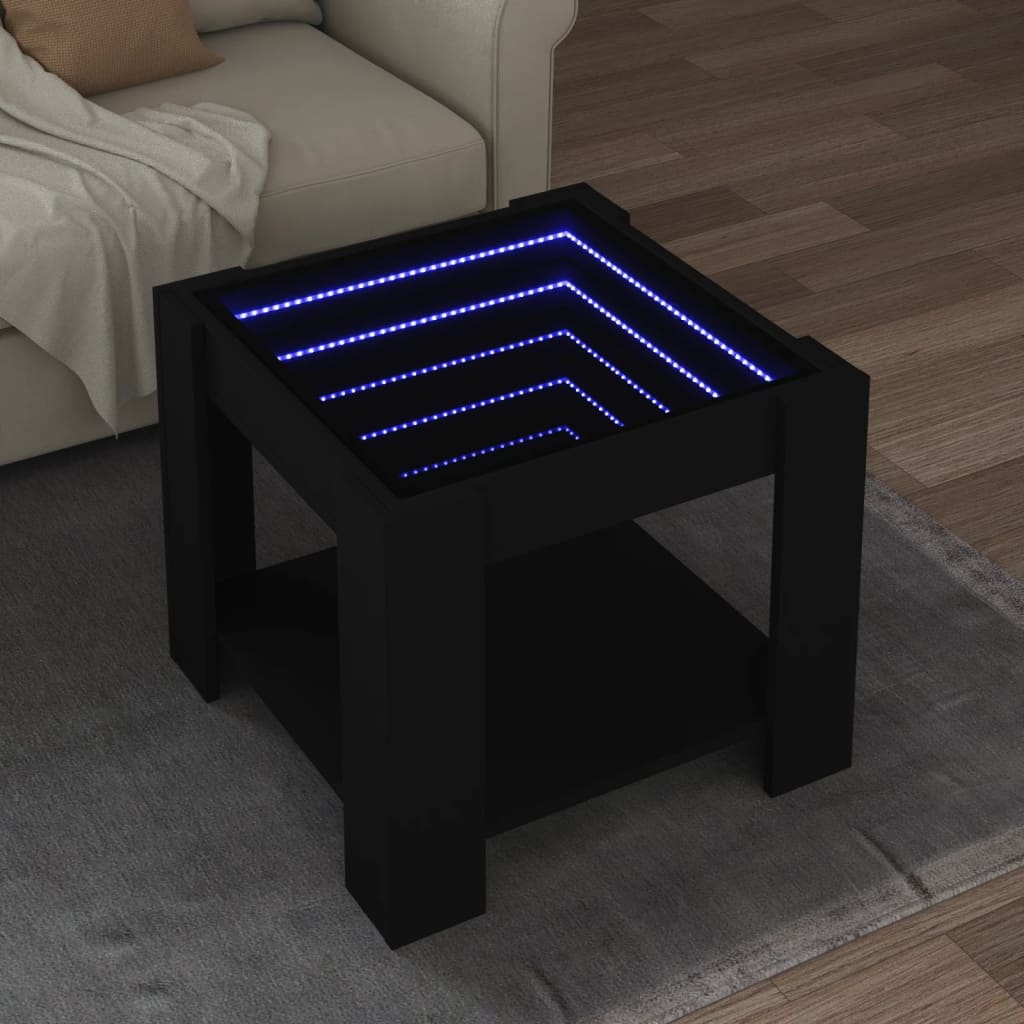 Vetonek Mesa de centro con LED madera de ingeniería negro 53x53x45 cm