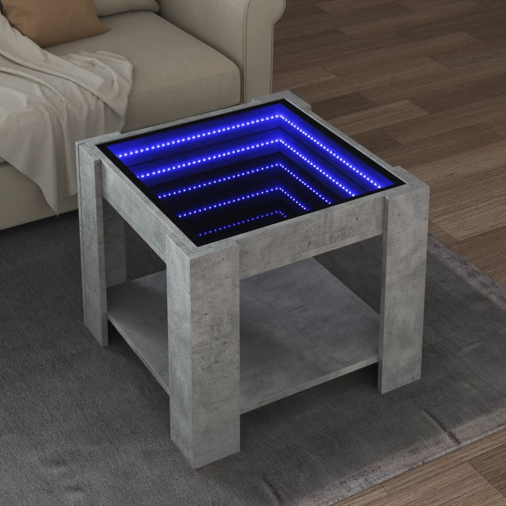 Vetonek Mesa de centro y LED madera ingeniería gris hormigón 53x53x45cm