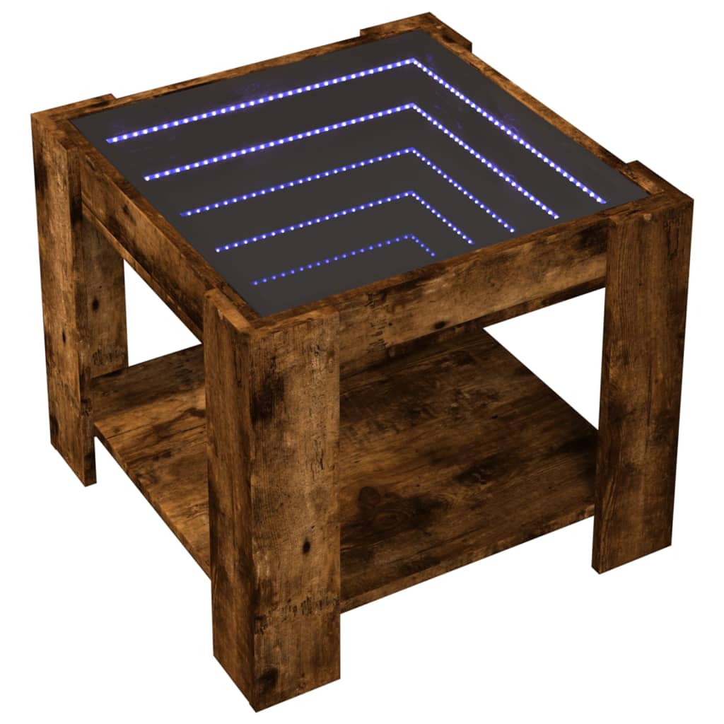 Mesa de centro y LED madera sintetizada Nexus roble ahumado 53x53x45cm - Vetonek