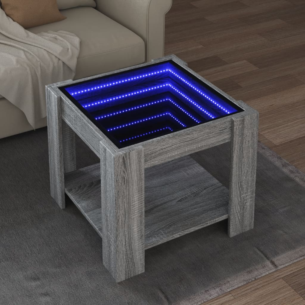 Vetonek Mesa de centro y LED madera ingeniería gris Sonoma 53x53x45 cm