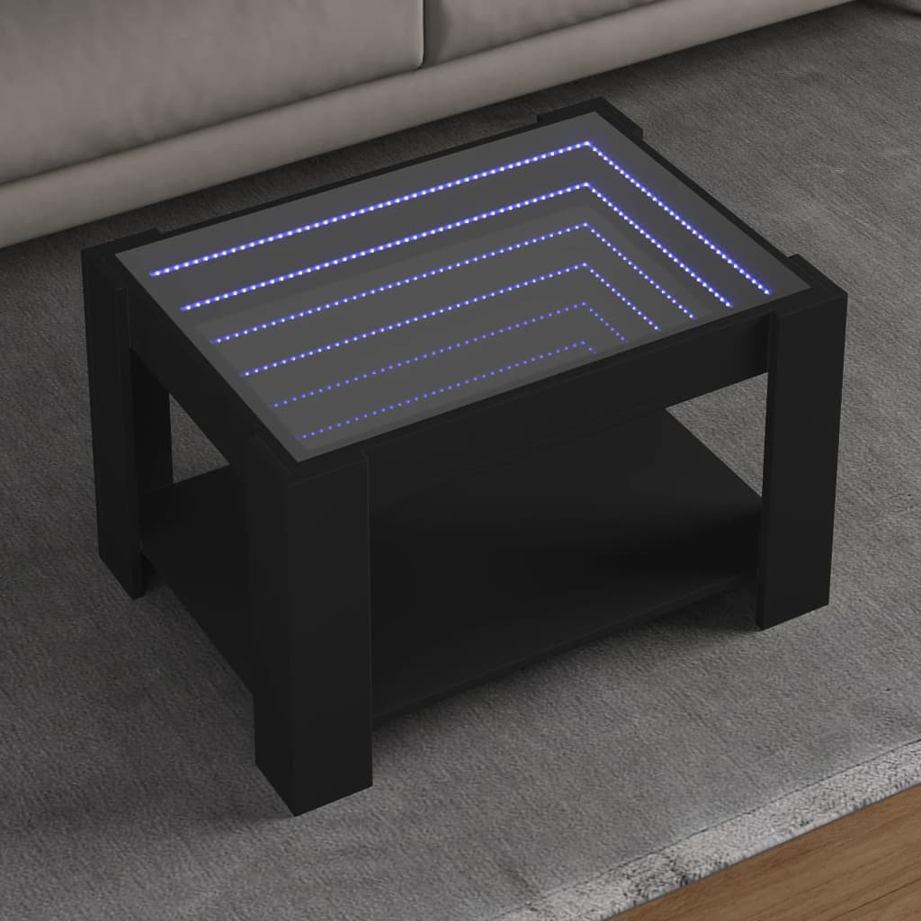 Vetonek Mesa de centro con LED madera de ingeniería negro 73x53x45 cm