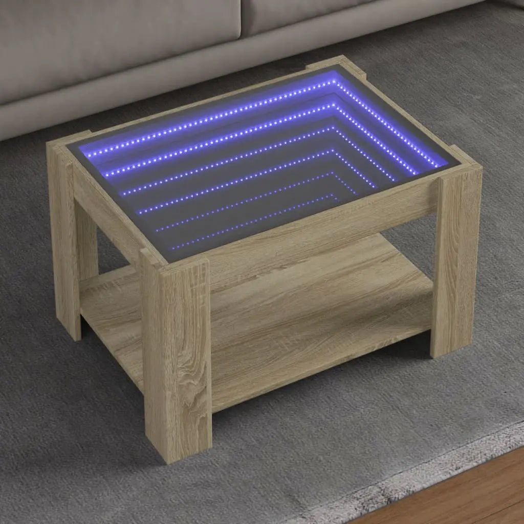 Vetonek Mesa de centro y LED madera ingeniería roble Sonoma 73x53x45 cm