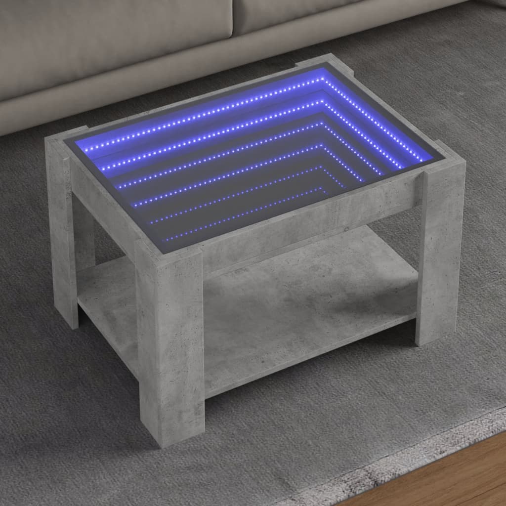 Vetonek Mesa de centro y LED madera ingeniería gris hormigón 73x53x45cm