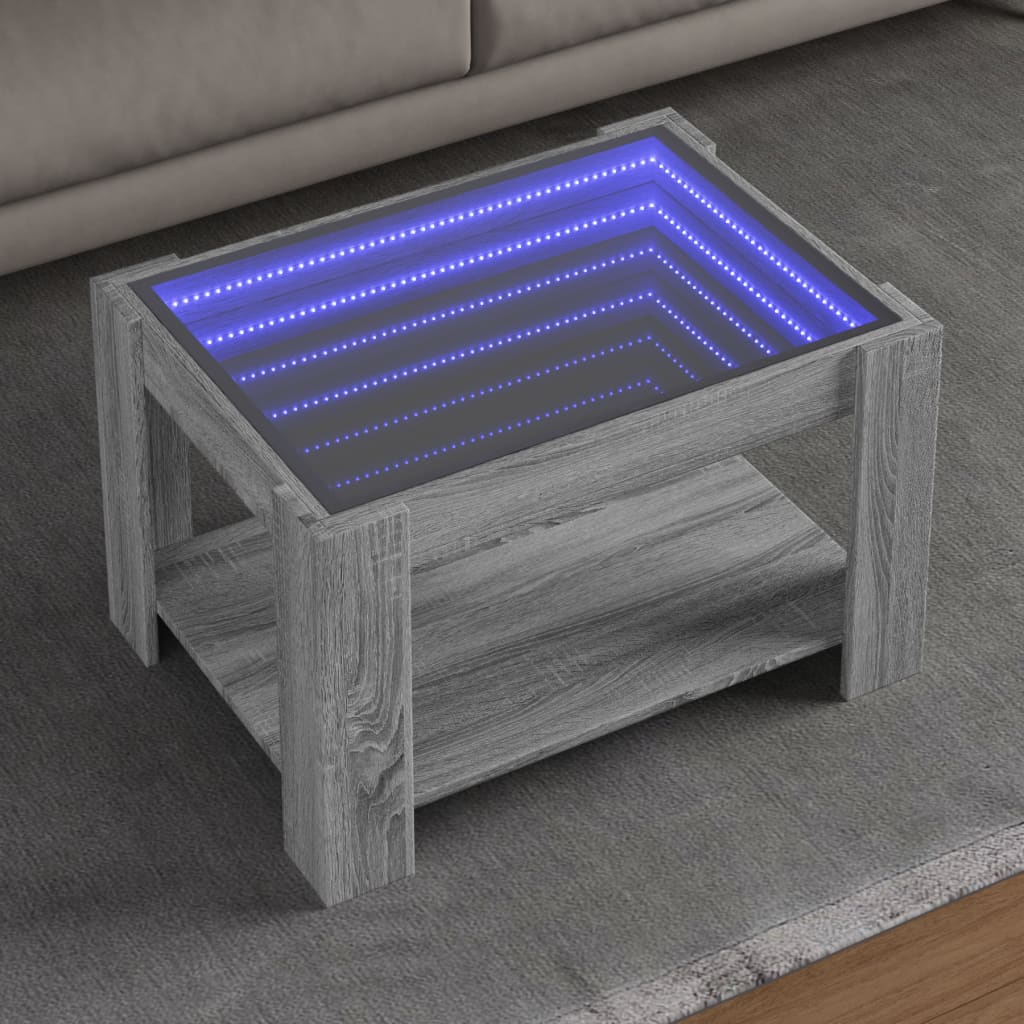 Vetonek Mesa de centro y LED madera ingeniería gris Sonoma 73x53x45 cm