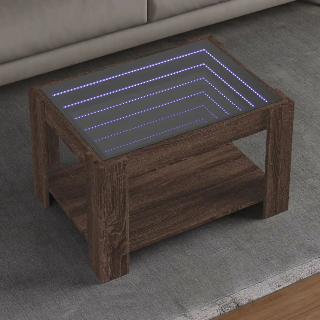 Vetonek Mesa de centro y LED madera ingeniería marrón roble 73x53x45 cm