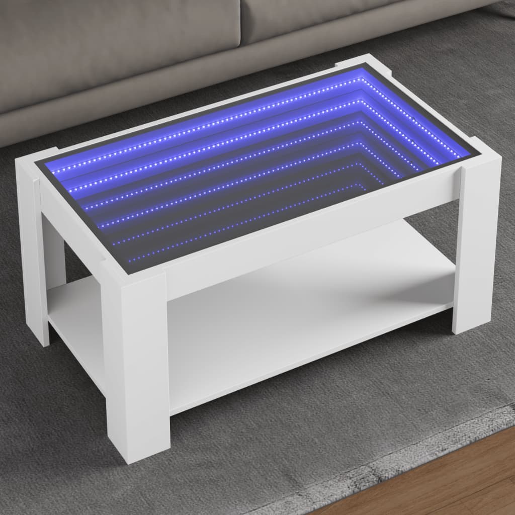 Vetonek Mesa de centro con LED madera de ingeniería blanca 93x53x45 cm