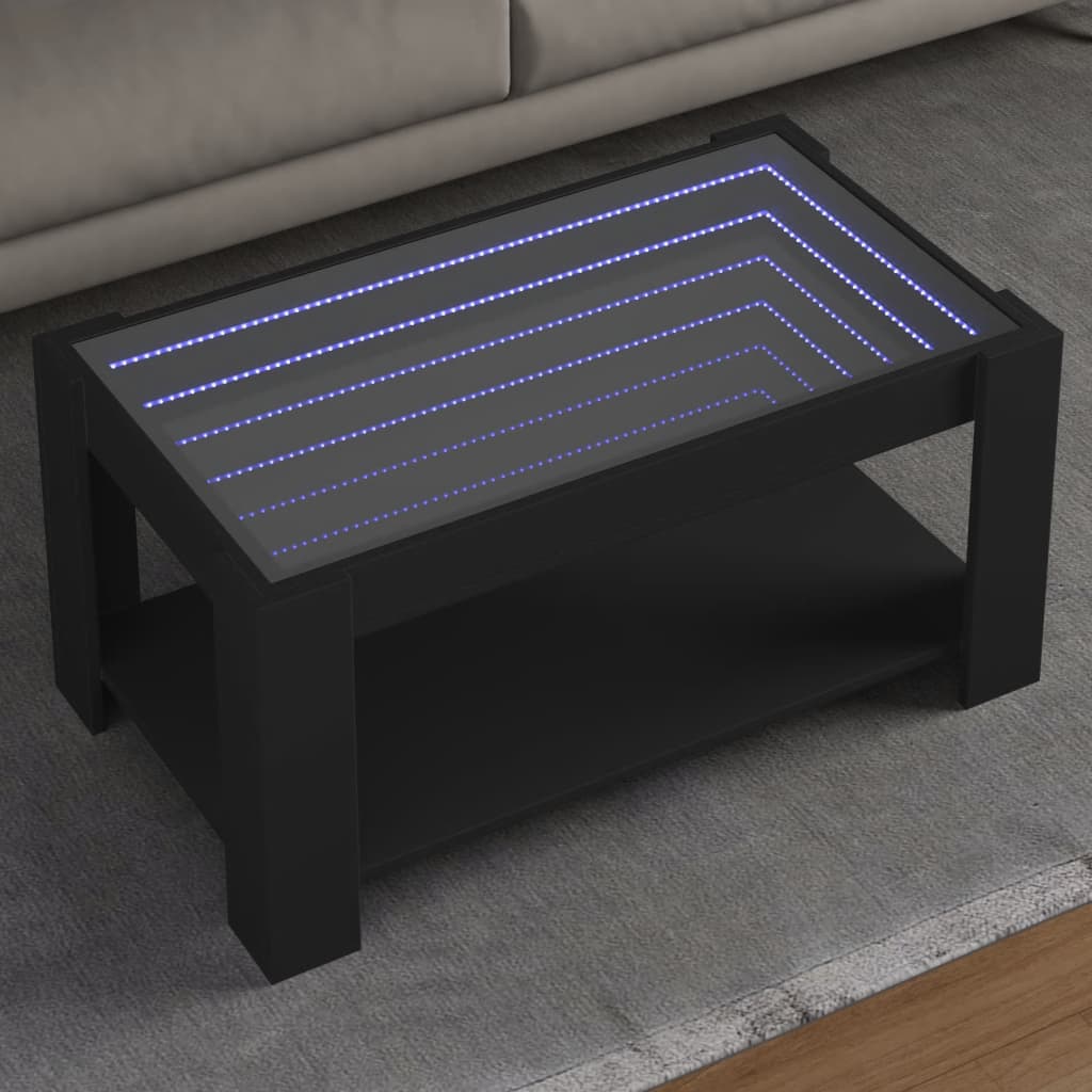 Vetonek Mesa de centro con LED madera de ingeniería negro 93x53x45 cm