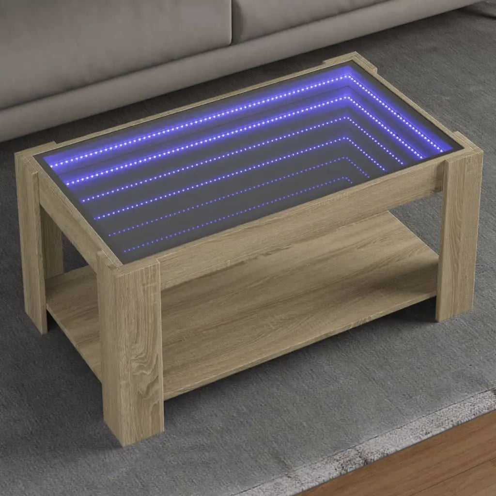 Vetonek Mesa de centro y LED madera ingeniería roble Sonoma 93x53x45 cm