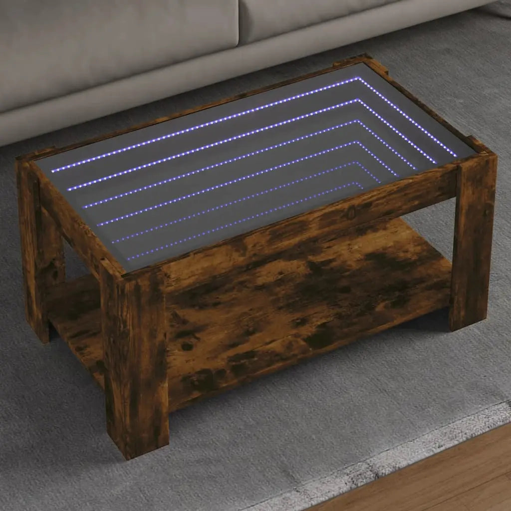 Vetonek Mesa de centro y LED madera ingeniería roble ahumado 93x53x45cm