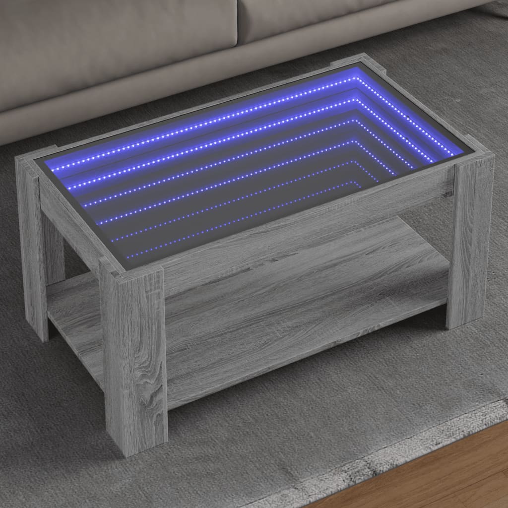 Vetonek Mesa de centro y LED madera ingeniería gris Sonoma 93x53x45 cm