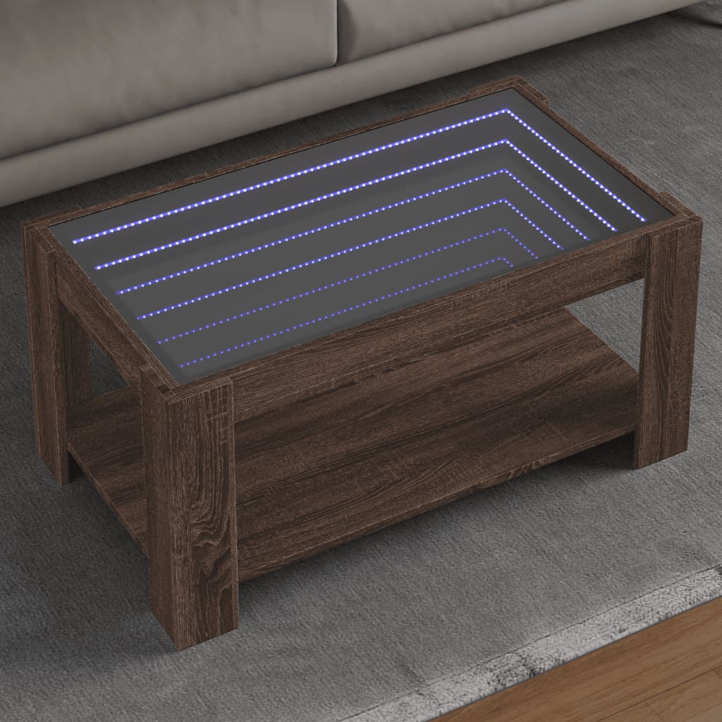 Vetonek Mesa de centro y LED madera ingeniería marrón roble 93x53x45 cm