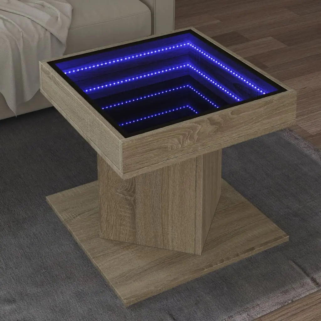 Vetonek Mesa de centro y LED madera ingeniería roble Sonoma 50x50x45 cm