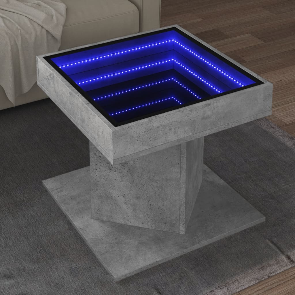 Vetonek Mesa de centro y LED madera ingeniería gris hormigón 50x50x45cm