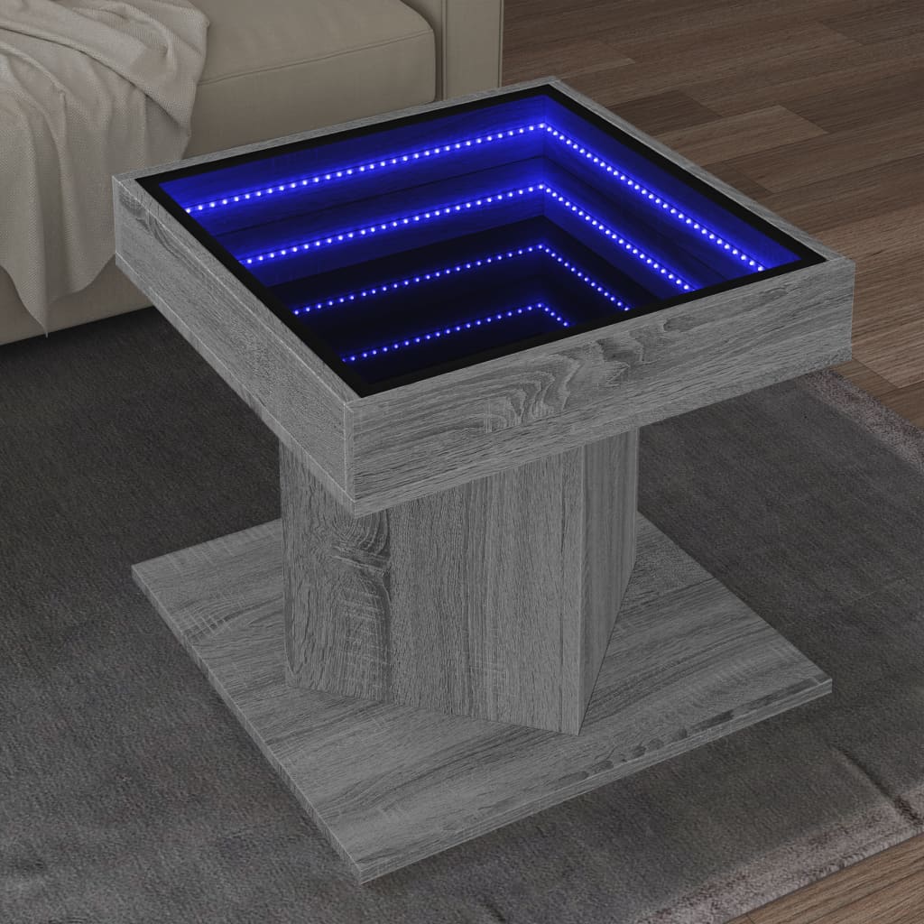 Vetonek Mesa de centro y LED madera ingeniería gris Sonoma 50x50x45 cm