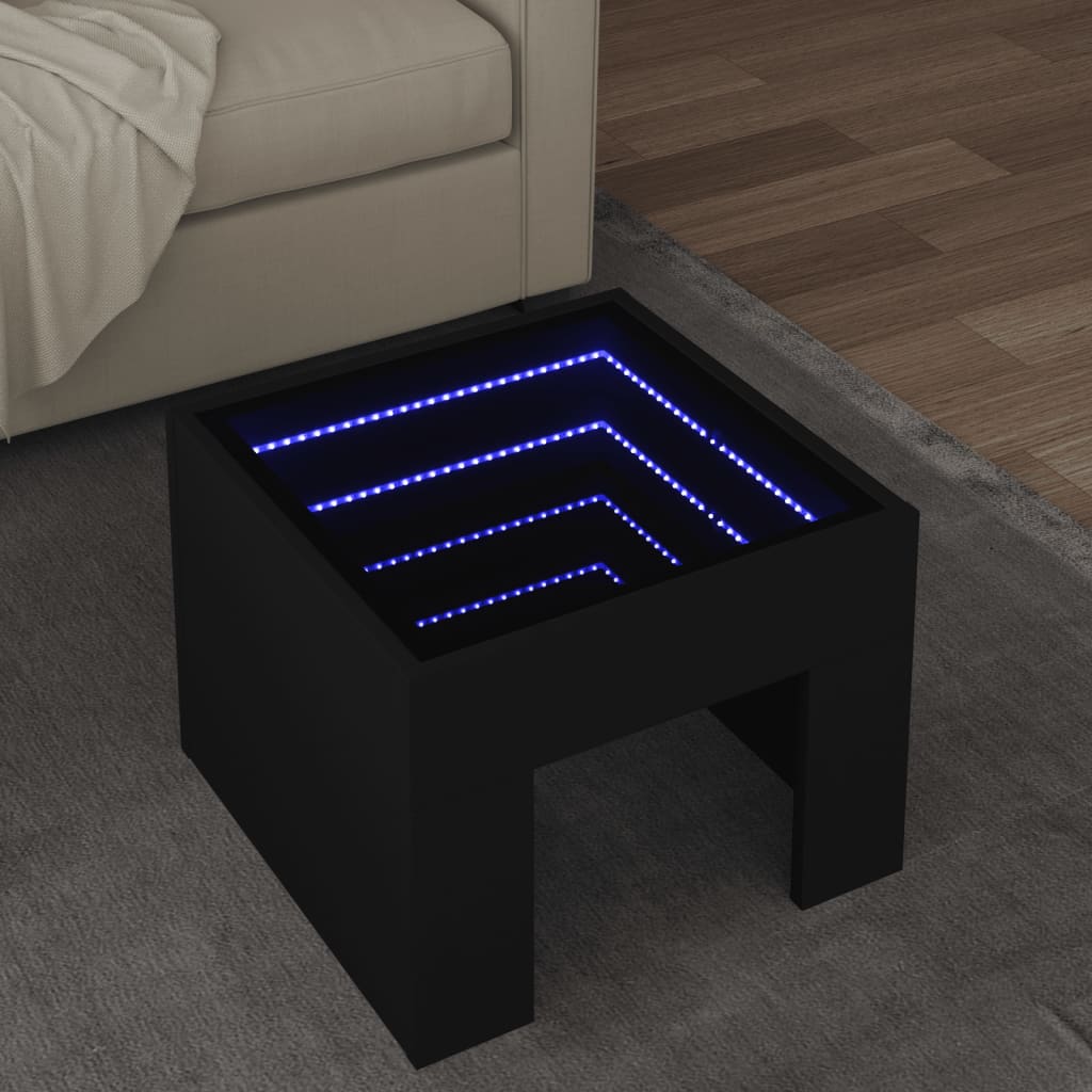 Vetonek Mesa de centro con Infinity LED negro 40x40x30 cm