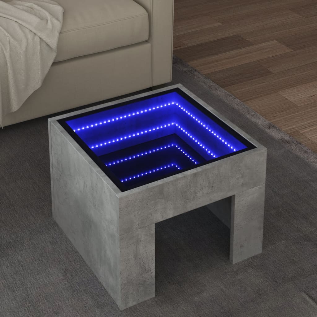 Vetonek Mesa de centro con Infinity LED gris hormigón 40x40x30 cm