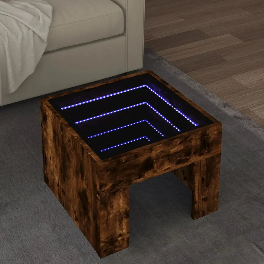 Vetonek Mesa de centro con Infinity LED roble ahumado 40x40x30 cm