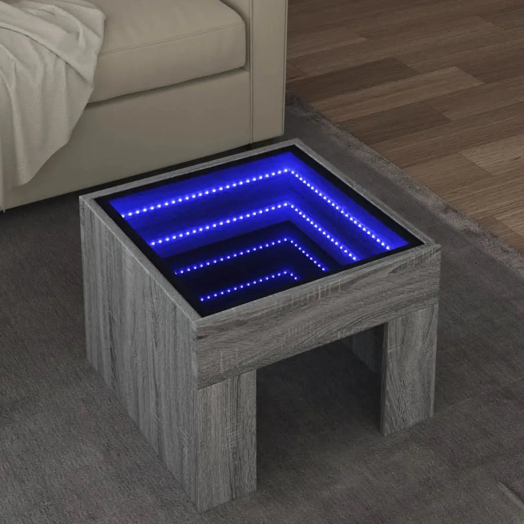 Vetonek Mesa de centro con Infinity LED gris Sonoma 40x40x30 cm