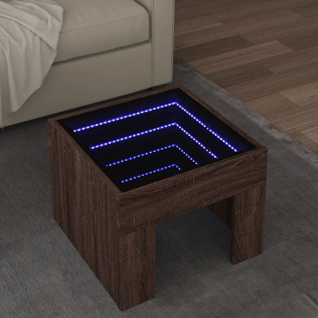 Vetonek Mesa de centro con Infinity LED marrón roble 40x40x30 cm