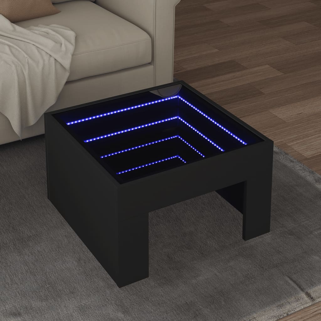 Vetonek Mesa de centro con Infinity LED negro 50x50x30 cm